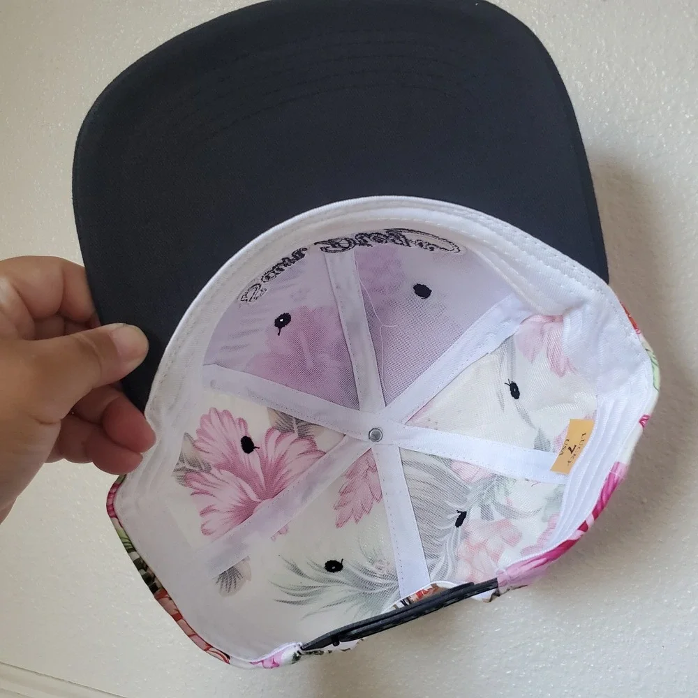 San Diego California Tropical Floral Snapback Hat Pink Hibiscus Flat Brim Cap